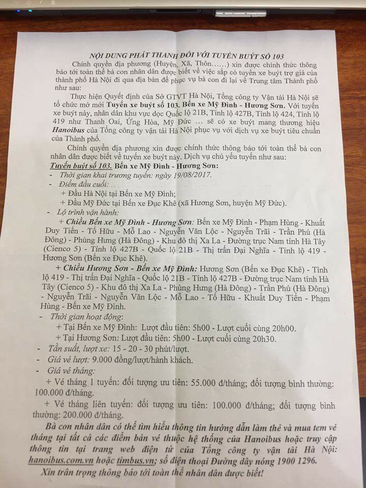 Khai trương tuyến xe bus Hương Sơn- KĐT Thanh Hà – Mỹ Đình