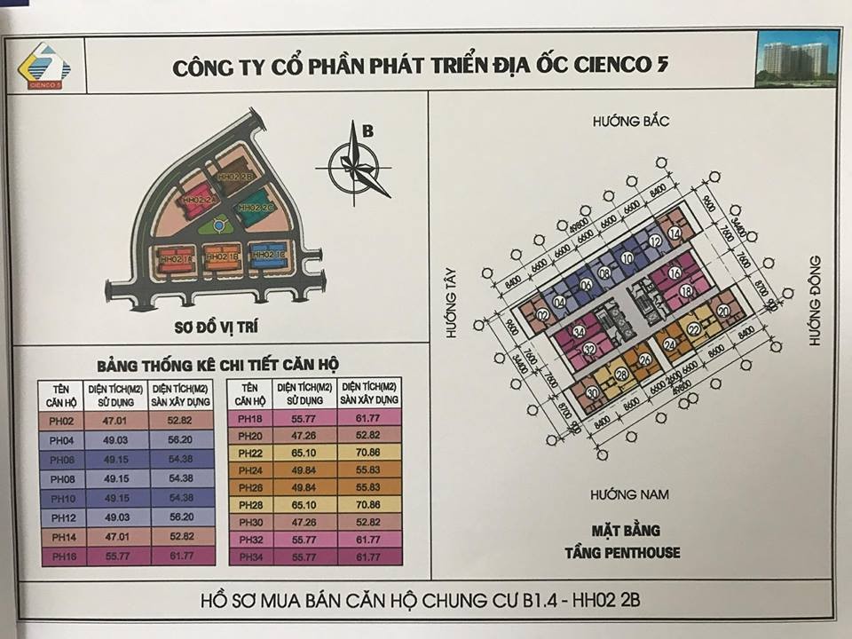 MẶT BẰNG PENTHOUSE 6 TÒA B1.4 HH02-2 A,B,C THANH HÀ CIENCO 5 