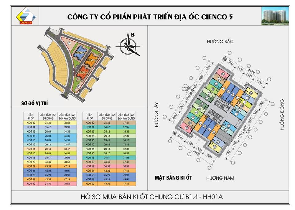 MẶT BẰNG KI ỐT CHUNG CƯ B1.4 HH01A THANH HÀ - MƯỜNG THANH CIENCO 5