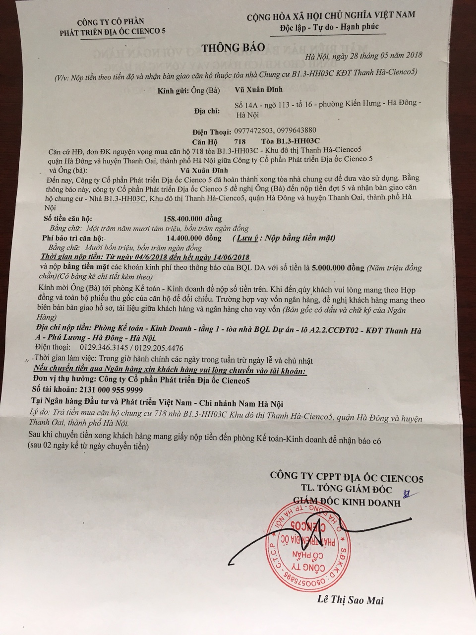 Thông Báo Các Khoản Thu Trước Khi Nhận Nhà Tại Chung Cư Thanh Hà Thông Báo Các Khoản Thu Trước Khi Nhận Nhà Tại Chung Cư Thanh Hà